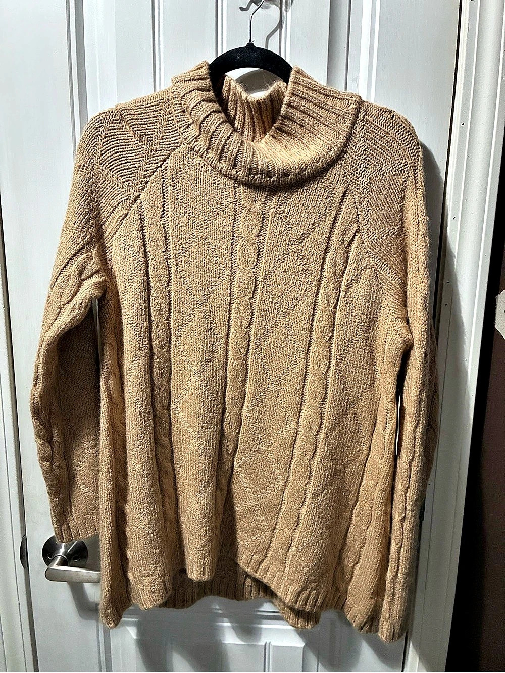 St. John's Bay Cowl Neck Cable Knit Sweater in Brown Size